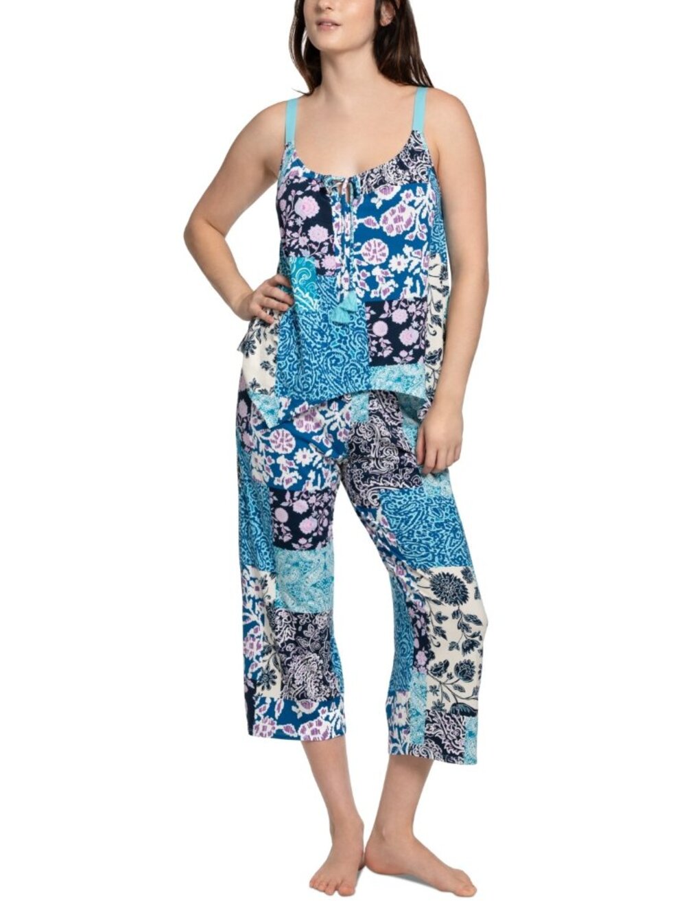 #1830 Linea Donatella Women's Maliah Knit Cropped Pants Pajama Set